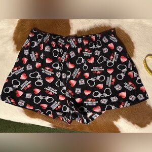 Love Enforcement Officer Black & Red Boxers w/ Playful Handcuff & Badge Print XL